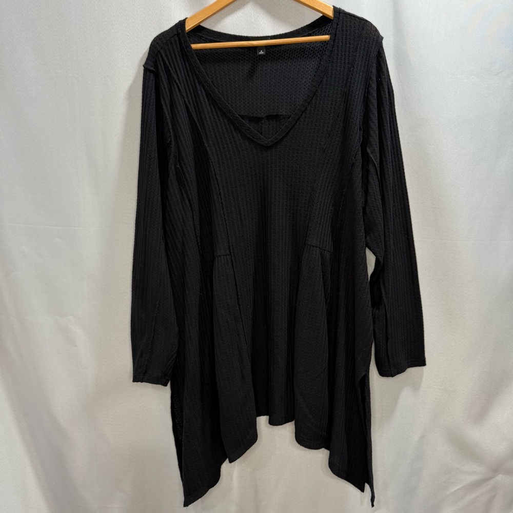 Torrid Black Waffle Knit Long Sleeve Asymmetrical Tunic Top Size 4